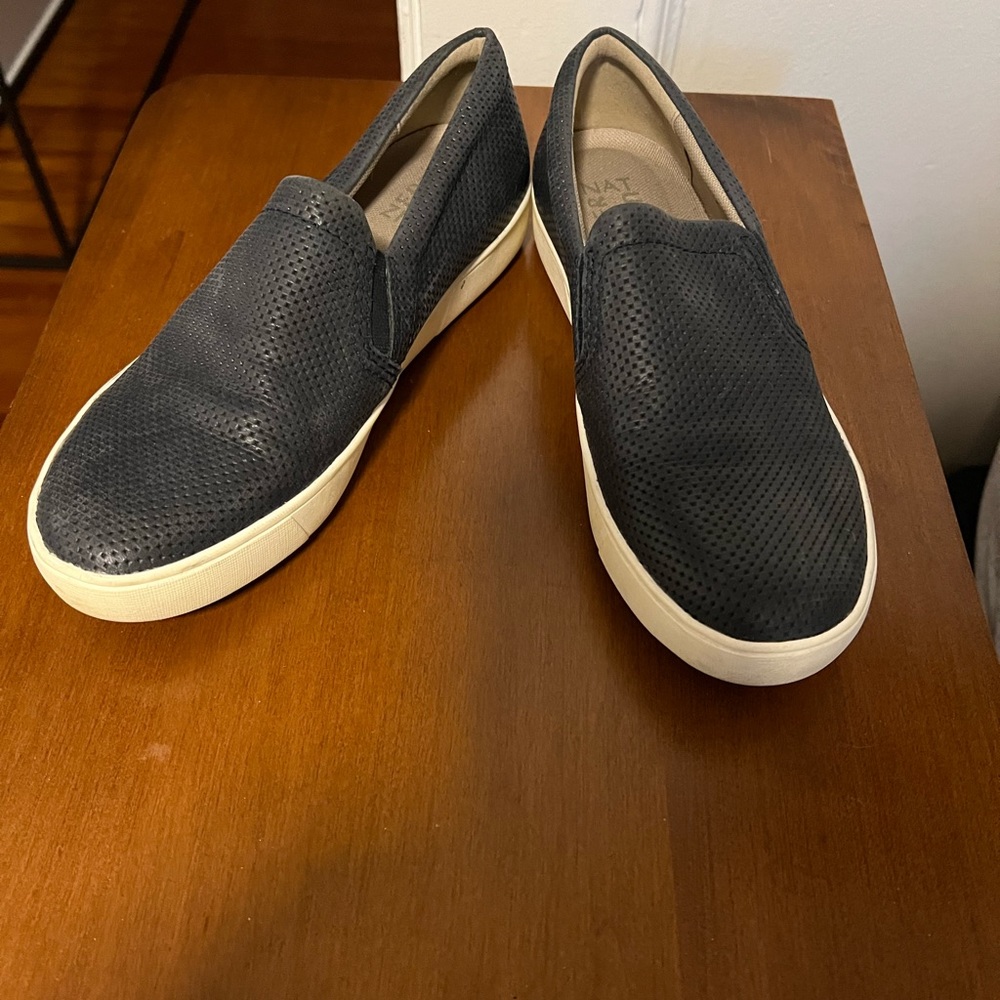 Navy Leather Slip on Sneakers